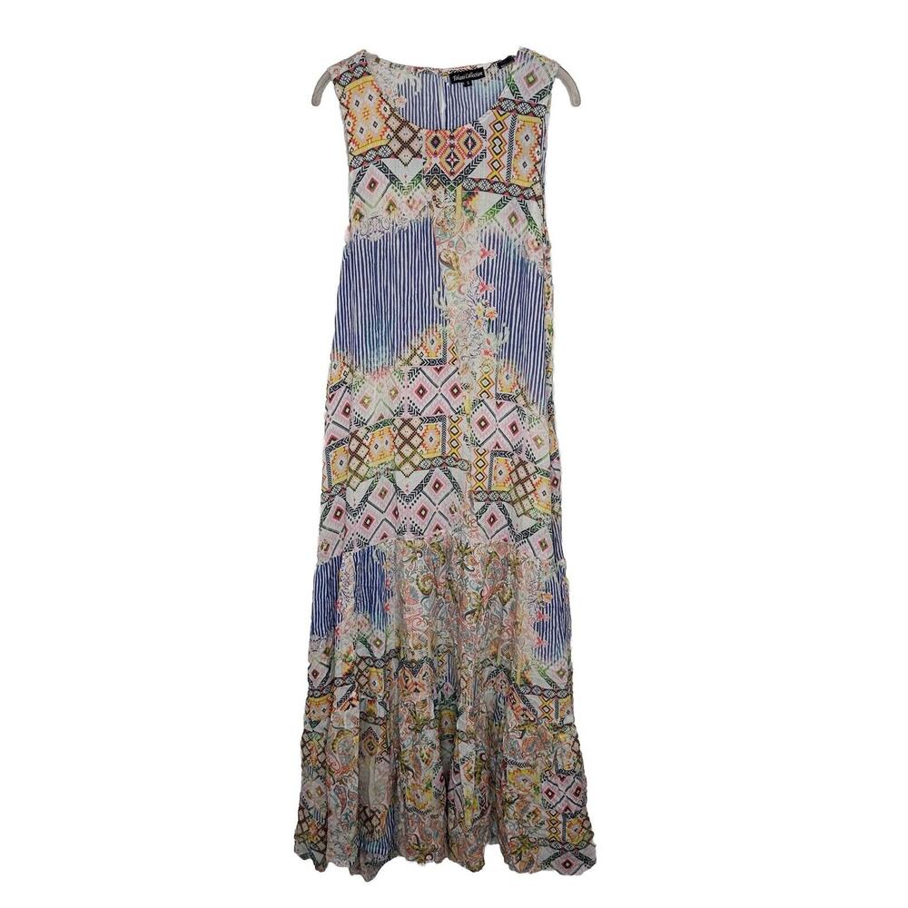 Tolani India Woman’s Sleeveless Tiered Floral Modal Flare Maxi Dress Size Small